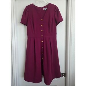 Shelby & Palmer Fit & Flare Short Sleeve Pleated Button Front Dress Sz 14 Office